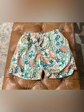 Reason Tropical Print Drawstring Shorts in Teal, Peach & Mint